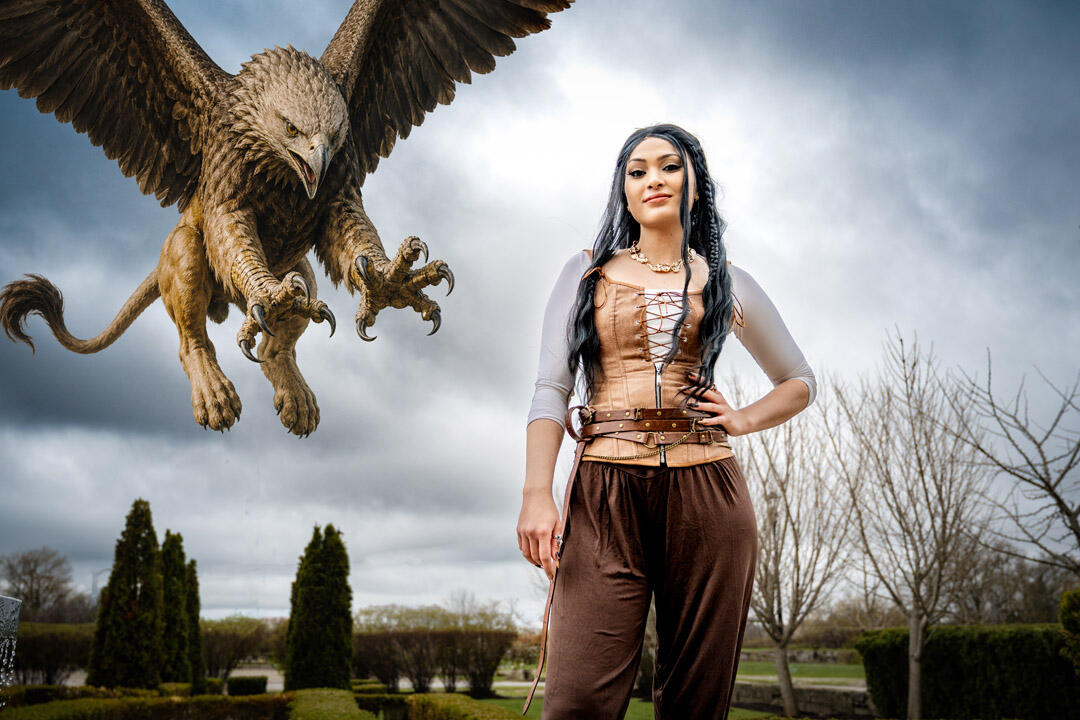 Untitled Styled Shoot - Cat (Fourth Wing) cosplay with gryphon flying behind
